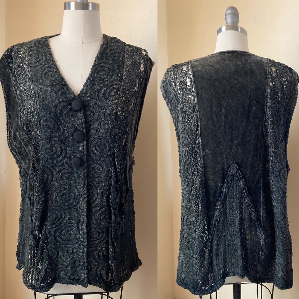 Exquisite Vintage Buccelli Lace & Burnout Velvet Vest Tunic L/XL
